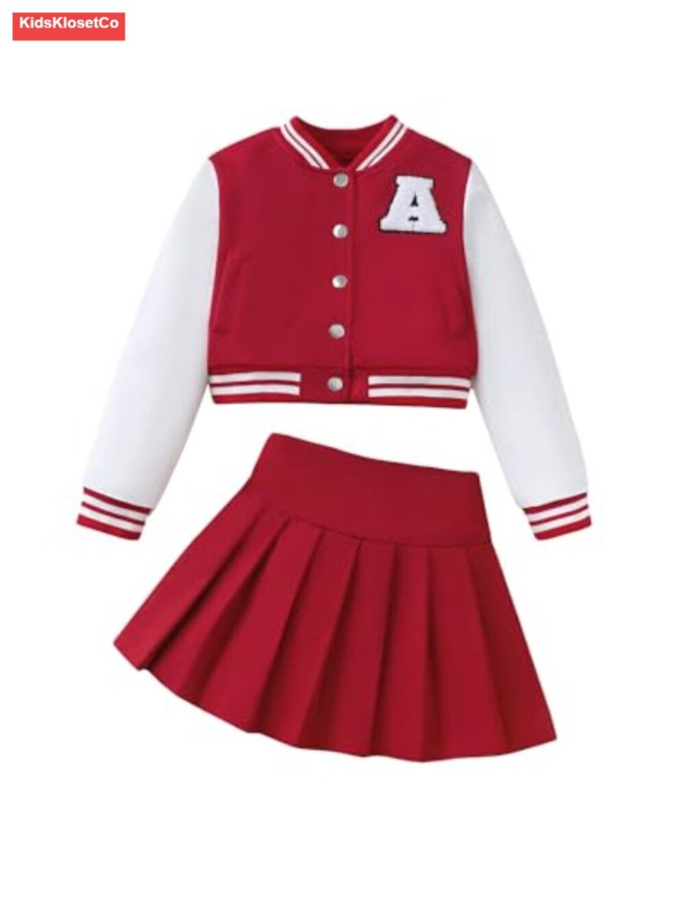 Girls 2 Piece Pleated Skirt Set Long Sleeve Sweatshirt with Buckle